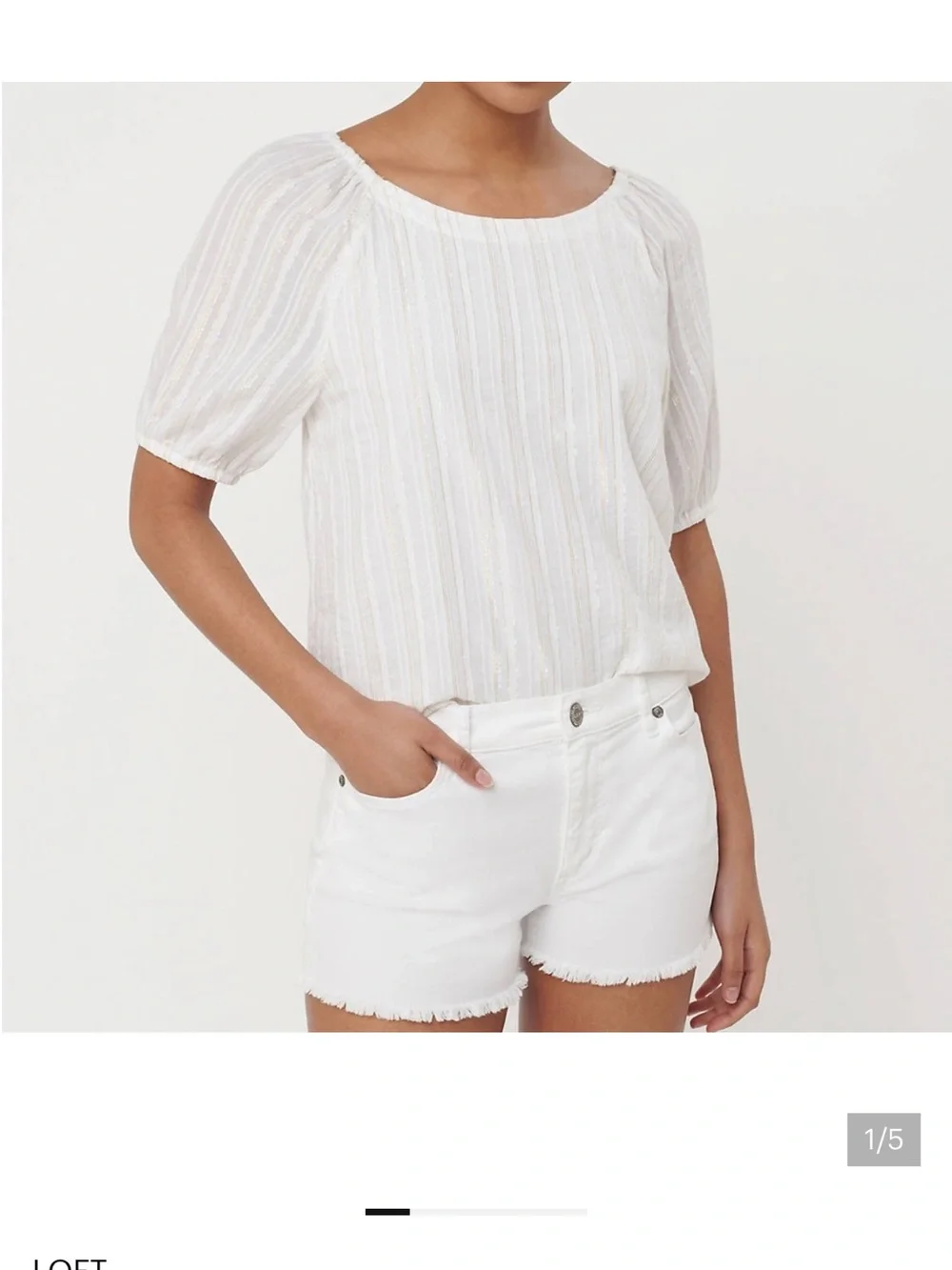 LOFT Cream Striped Peasant Blouse
